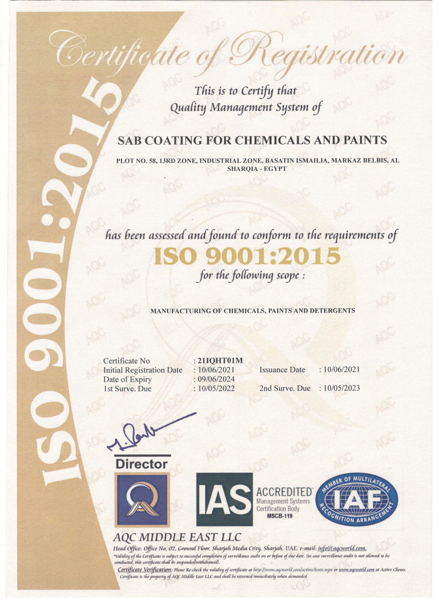 ISO 9001 - Sabcoatings For paints and chemicals